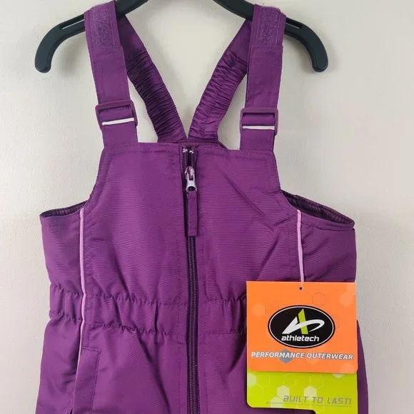 Athletech Performance Outerwear Purple Kids Snow Bibs Overalls Pants XS 4/5 - Picture 2 of 14